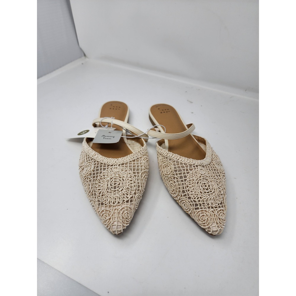 A New Day Womens Crochet Pointed Toe Flats Taupe Synthetic Casual Size 11